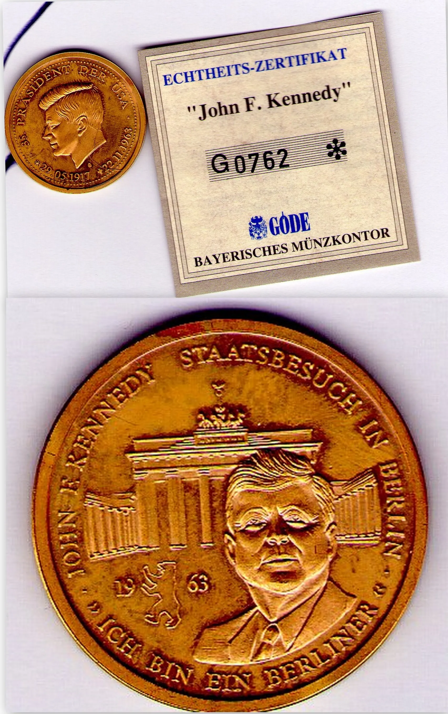 John F.Kennedy Münze mit Echtheit-Zertifikat